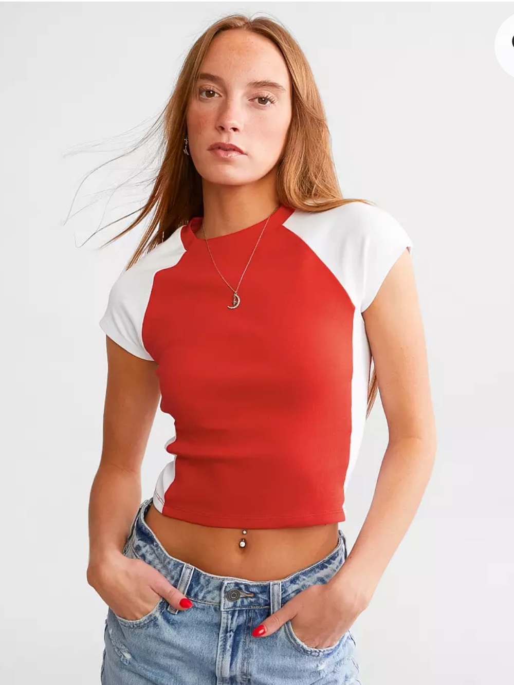 Red & White Short Sleeve Women's Top